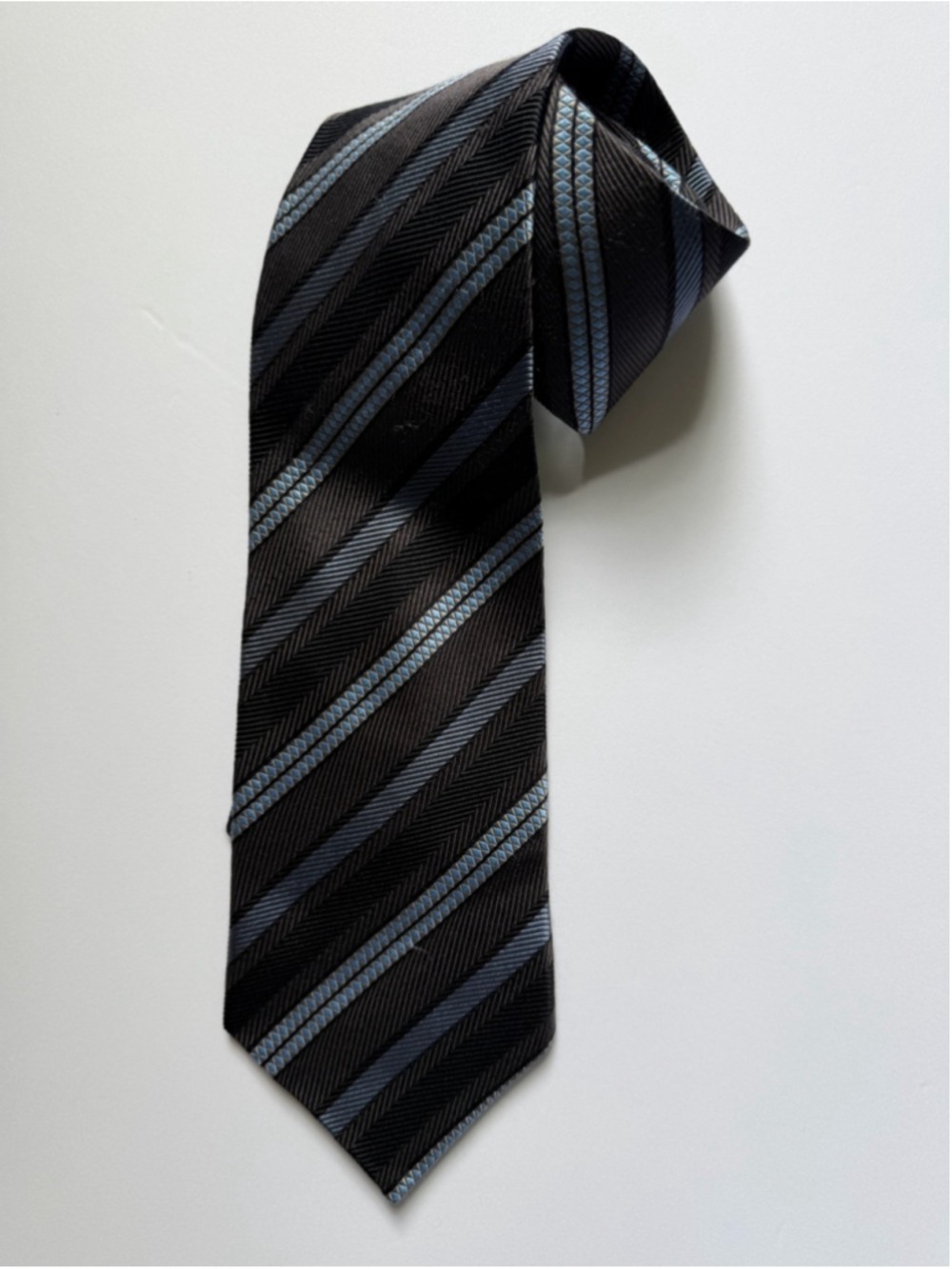 Polifroni Milano 100% Silk Tie Made in Italy Black Blue Striped Wide Vintage